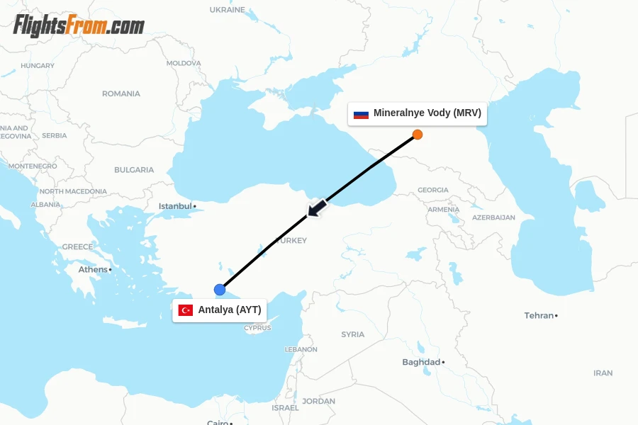 Flights from Mineralnye Vody to Antalya route map