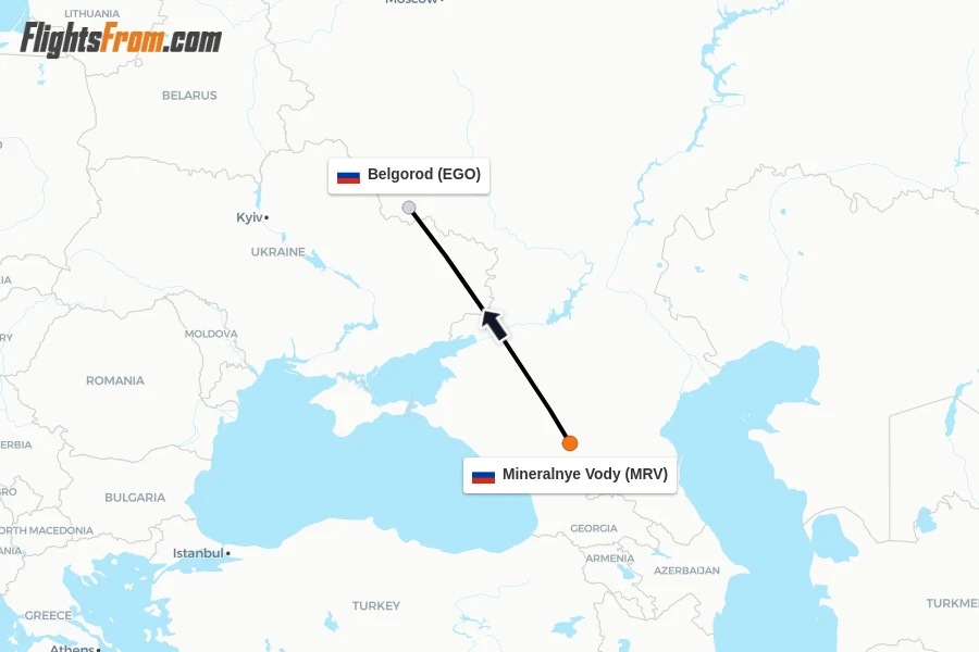 Flights from Mineralnye Vody to Belgorod route map