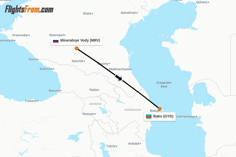 Flights from Mineralnye Vody to Baku route map