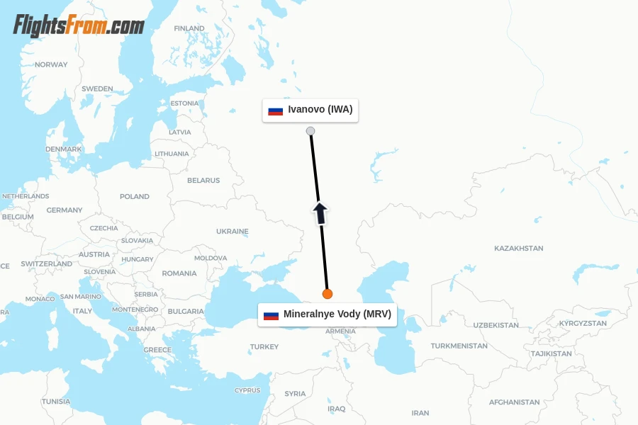 Flights from Mineralnye Vody to Ivanovo route map