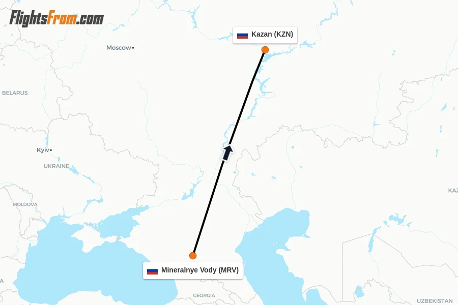 Flights from Mineralnye Vody to Kazan route map