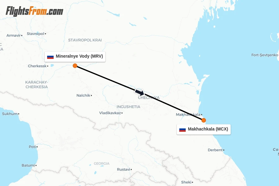 Flights from Mineralnye Vody to Makhachkala route map