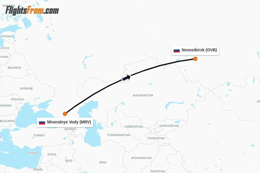Flights from Mineralnye Vody to Novosibirsk route map