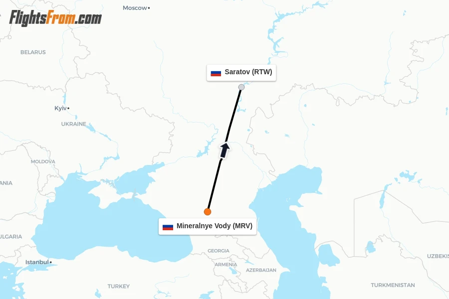 Flights from Mineralnye Vody to Saratov route map