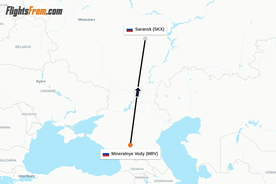Flights from Mineralnye Vody to Saransk route map