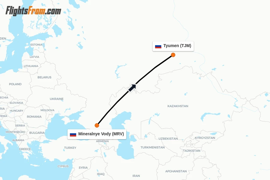 Flights from Mineralnye Vody to Tyumen route map