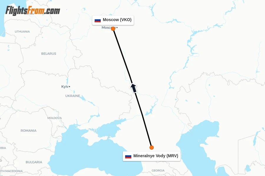 Flights from Mineralnye Vody to Moscow route map