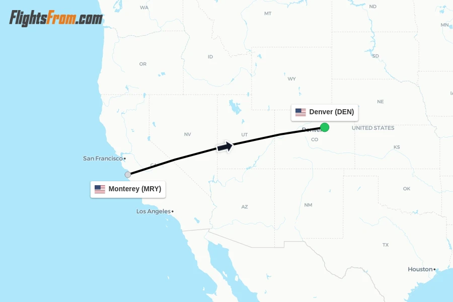 Flights from Monterey to Denver route map