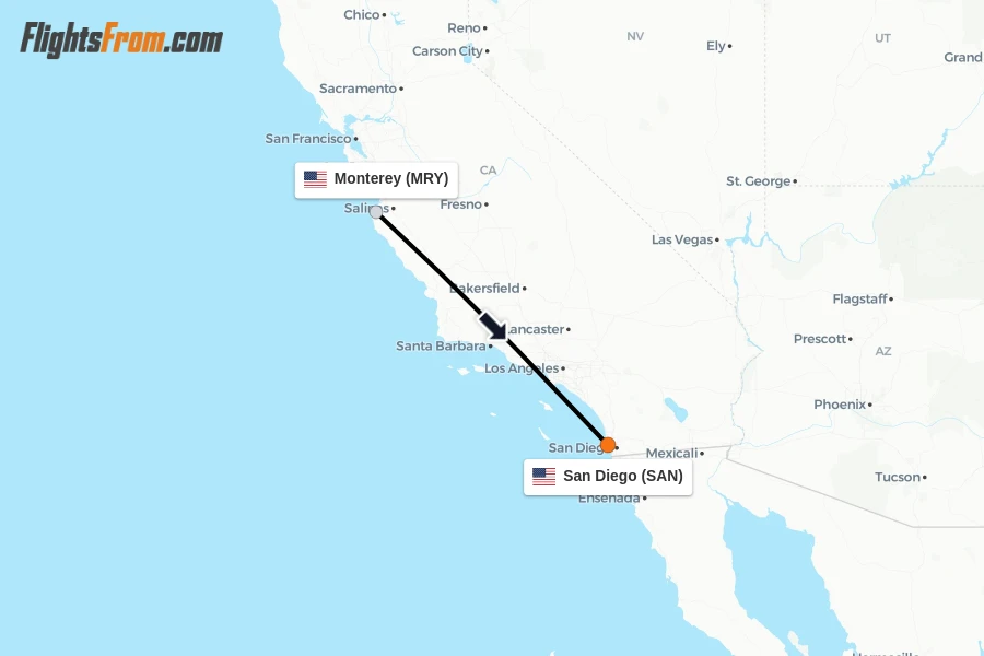 Flights from Monterey to San Diego route map