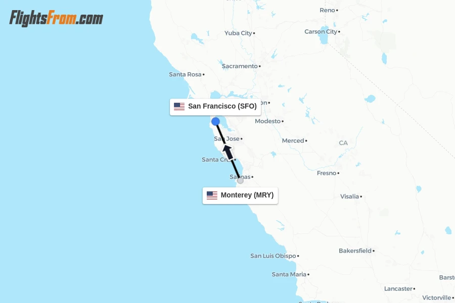 Flights from Monterey to San Francisco route map