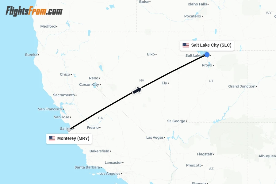 Flights from Monterey to Salt Lake City route map