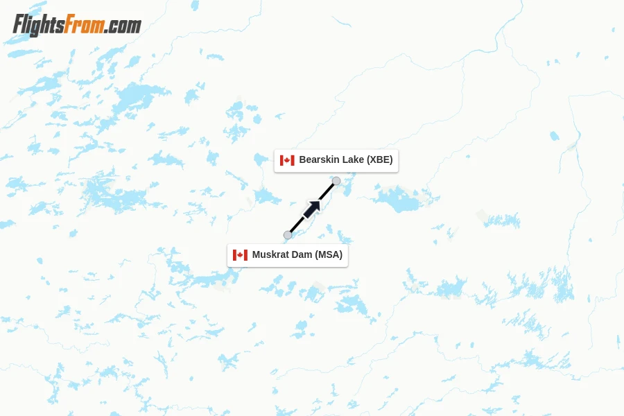 Flights from Muskrat Dam to Bearskin Lake route map