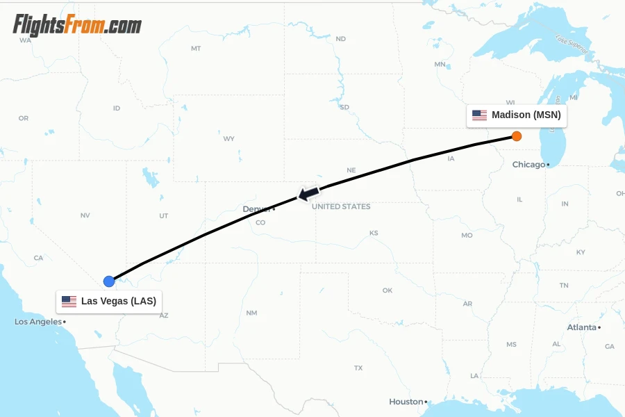 Flights from Madison to Las Vegas route map