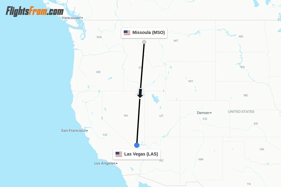 Flights from Missoula to Las Vegas route map