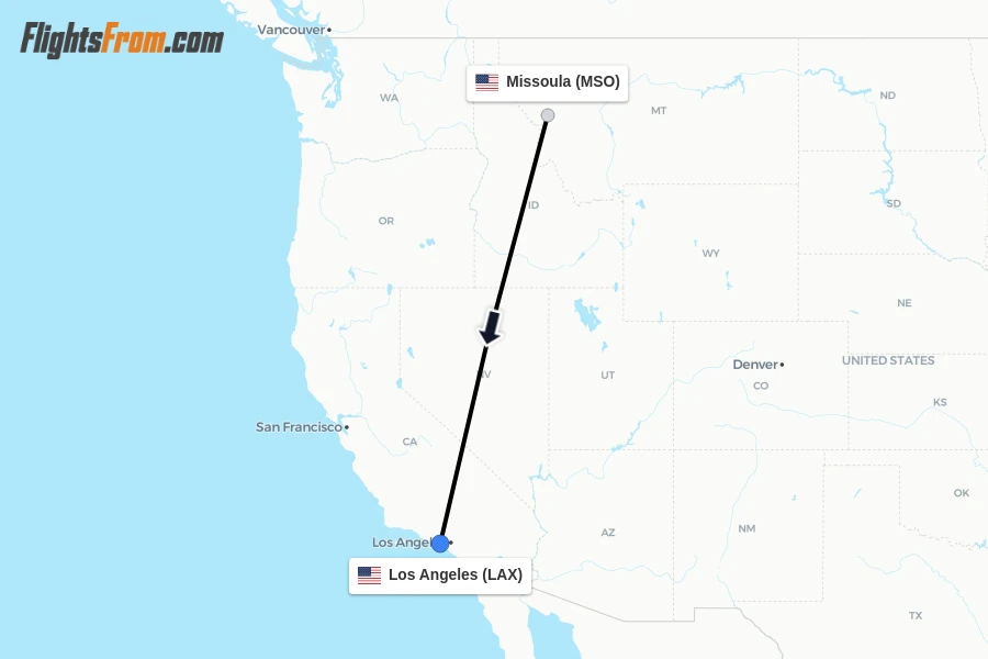 Flights from Missoula to Los Angeles route map