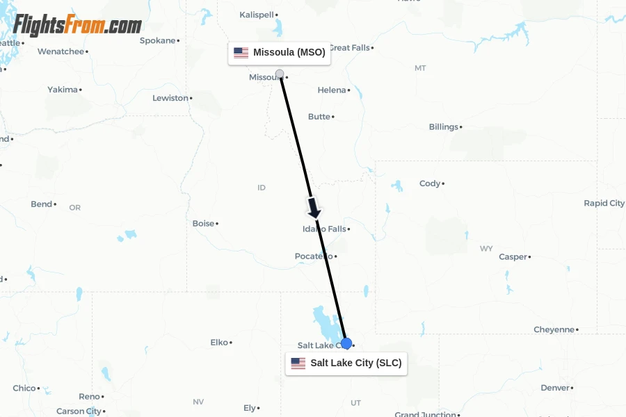 Flights from Missoula to Salt Lake City route map