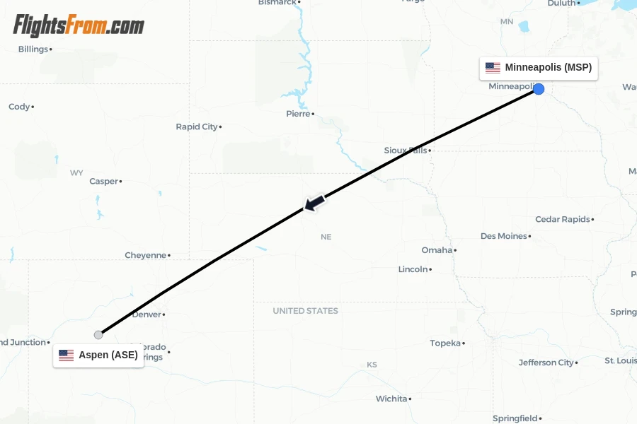Flights from Minneapolis to Aspen route map