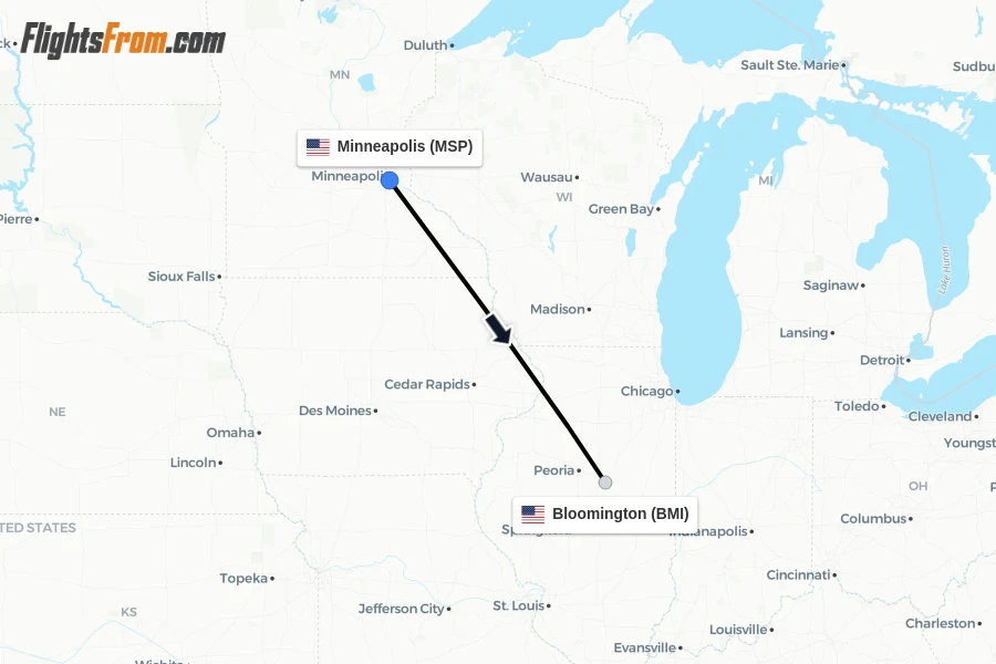 Flights from Minneapolis to Bloomington route map