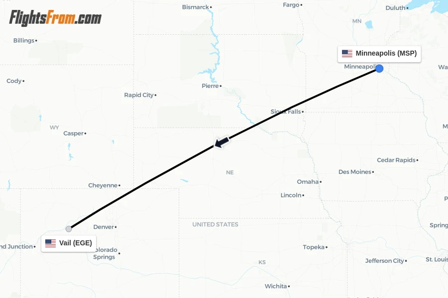 Flights from Minneapolis to Vail route map