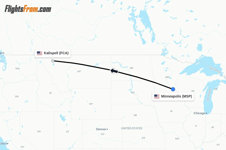 Flights from Minneapolis to Kalispell route map