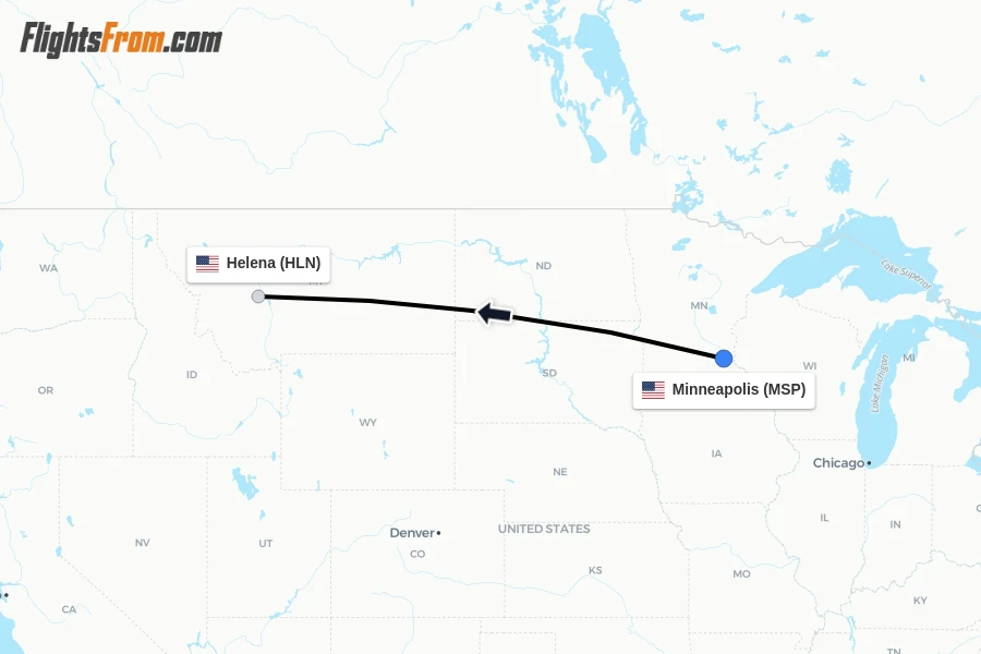 Flights from Minneapolis to Helena route map