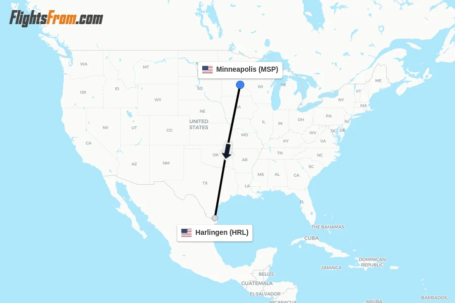 Flights from Minneapolis to Harlingen route map