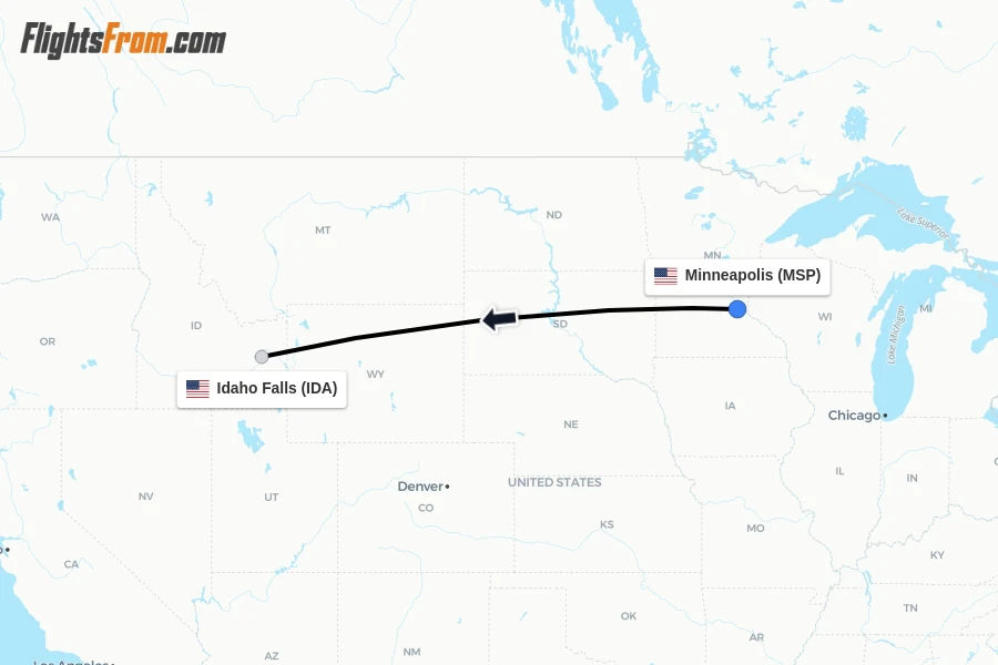 Flights from Minneapolis to Idaho Falls route map