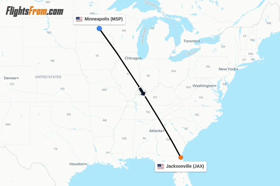 Flights from Minneapolis to Jacksonville route map