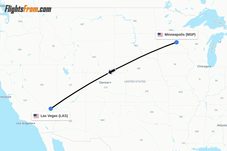 Flights from Minneapolis to Las Vegas route map