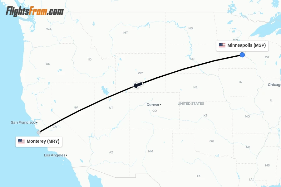 Flights from Minneapolis to Monterey route map
