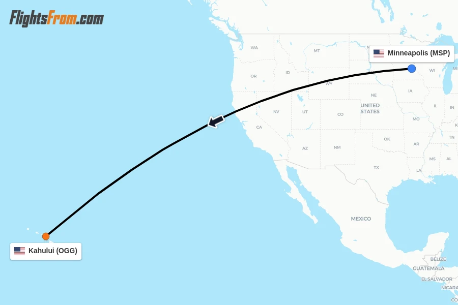 Flights from Minneapolis to Kahului route map