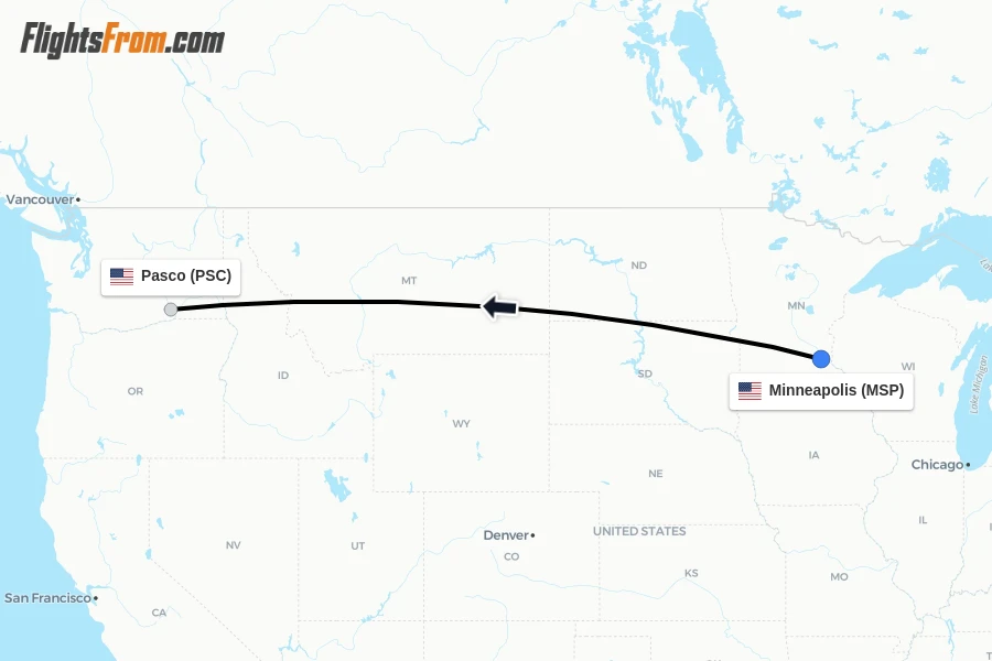 Flights from Minneapolis to Pasco route map