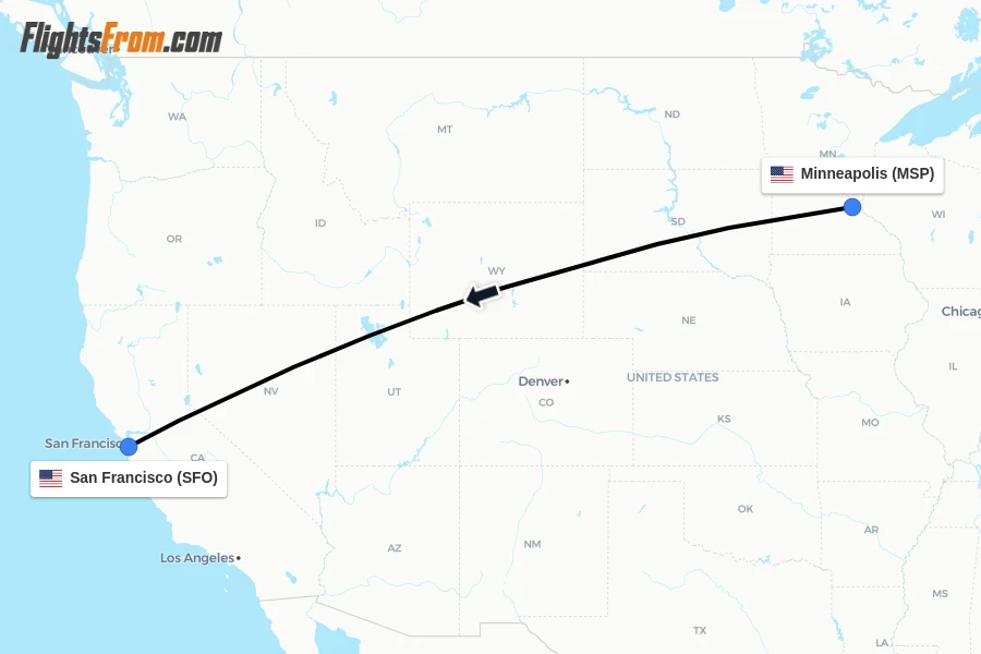 Flights from Minneapolis to San Francisco route map