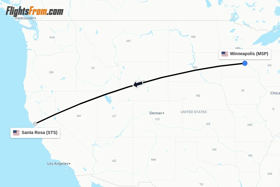 Flights from Minneapolis to Santa Rosa route map