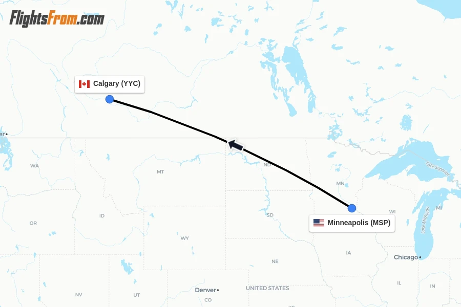 Flights from Minneapolis to Calgary route map