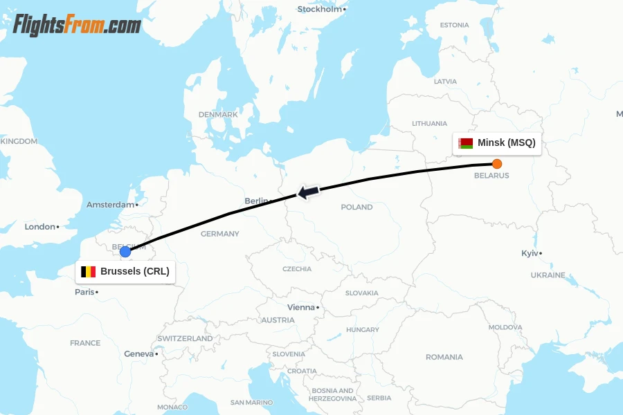 Flights from Minsk to Brussels route map