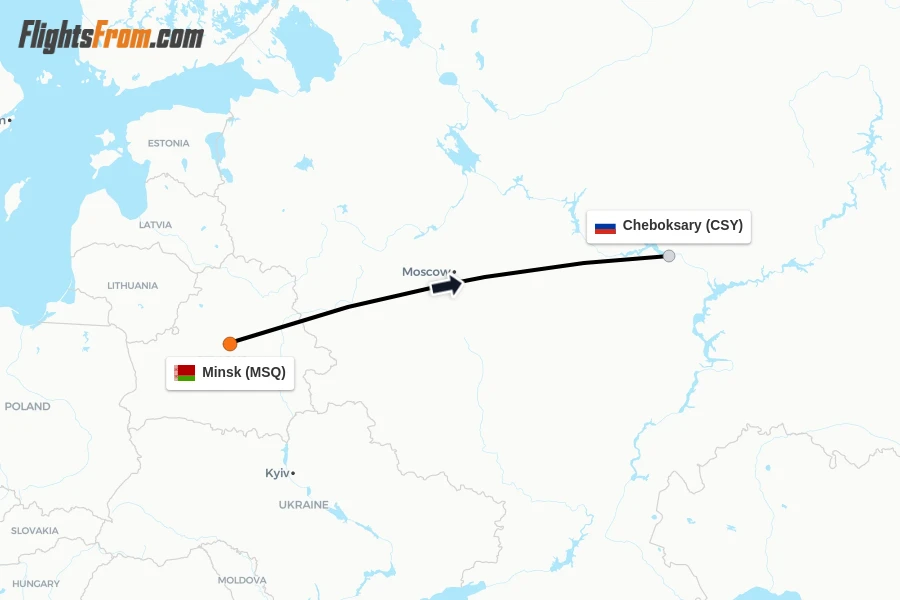 Flights from Minsk to Cheboksary route map