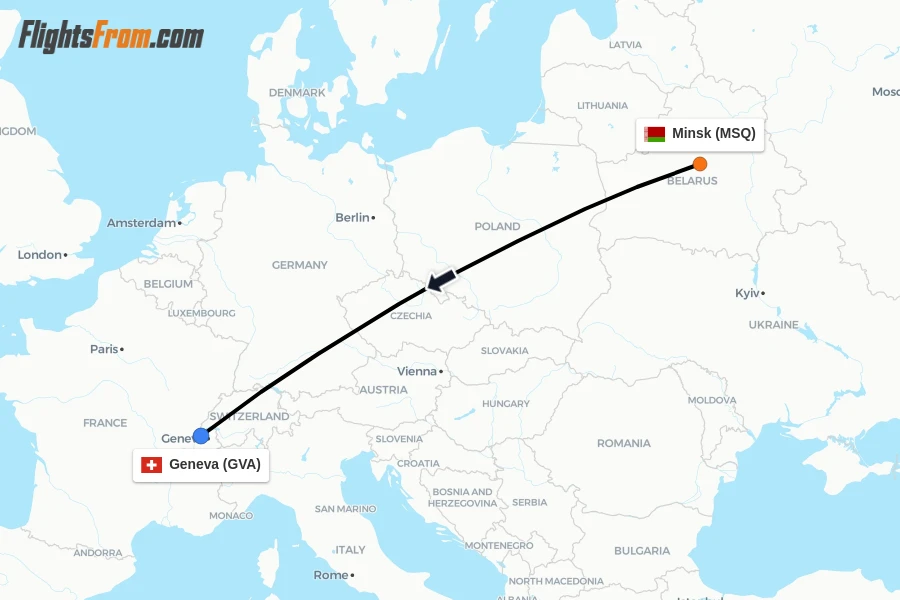Flights from Minsk to Geneva route map