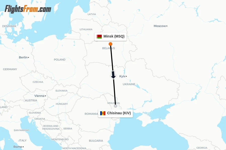 Flights from Minsk to Chisinau route map