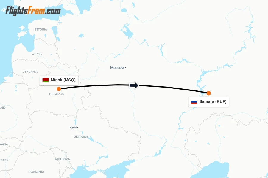 Flights from Minsk to Samara route map
