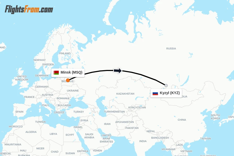 Flights from Minsk to Kyzyl route map