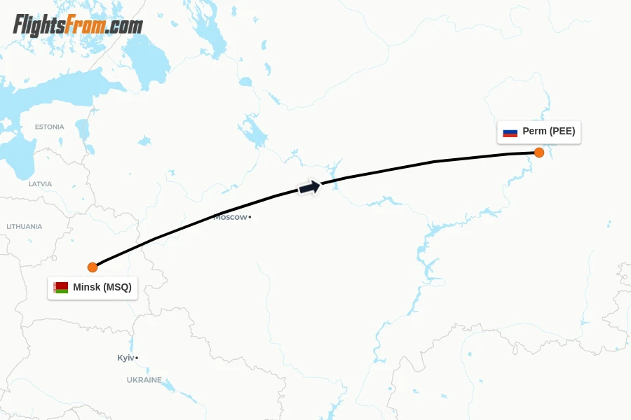 Flights from Minsk to Perm route map