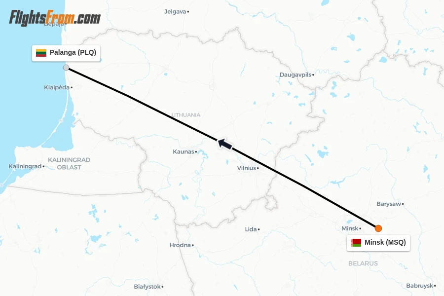 Flights from Minsk to Palanga route map