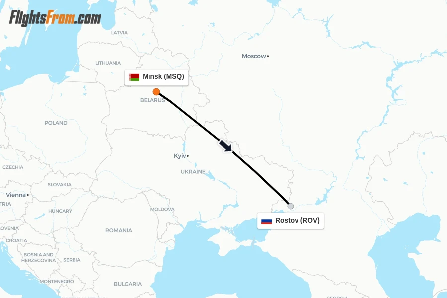 Flights from Minsk to Rostov route map