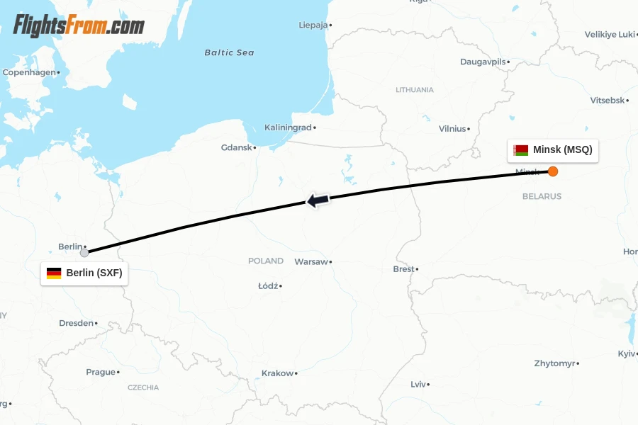 Flights from Minsk to Berlin route map
