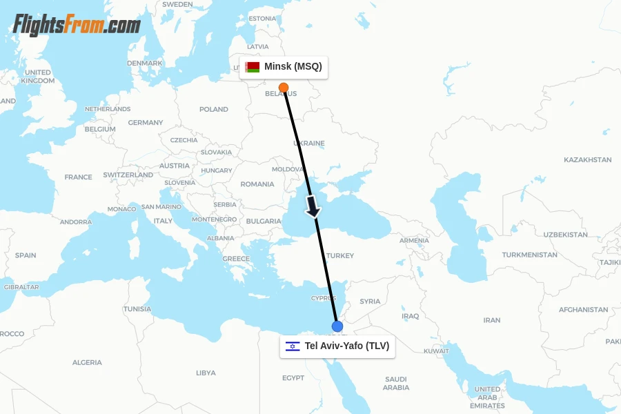 Flights from Minsk to Tel Aviv-Yafo route map