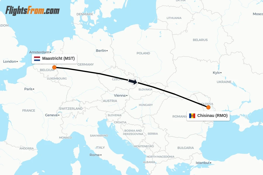 Flights from Maastricht to Chisinau route map