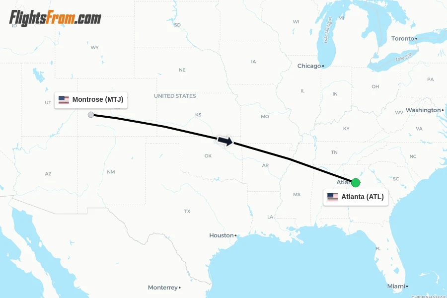 Flights from Montrose to Atlanta route map