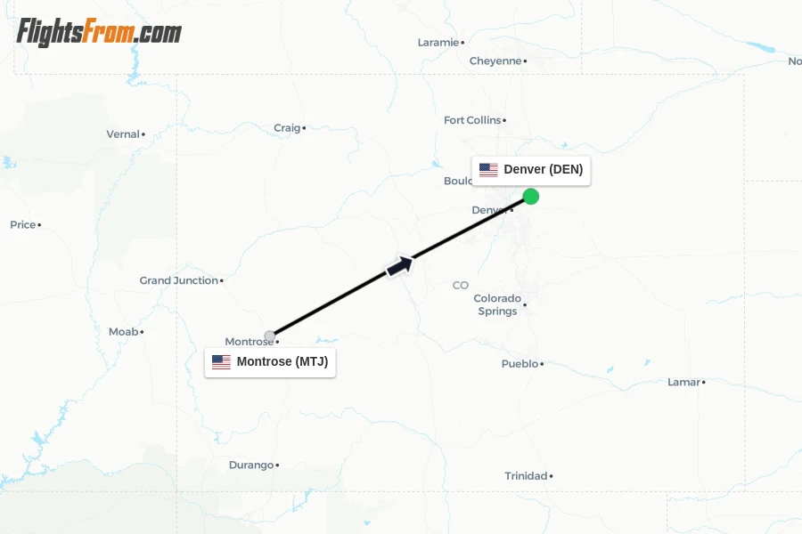 Flights from Montrose to Denver route map