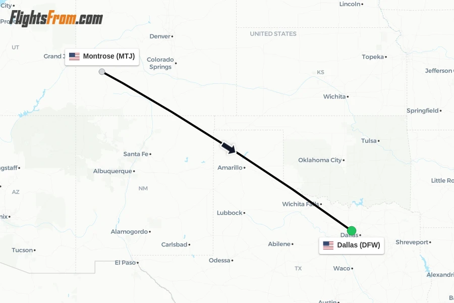 Flights from Montrose to Dallas route map